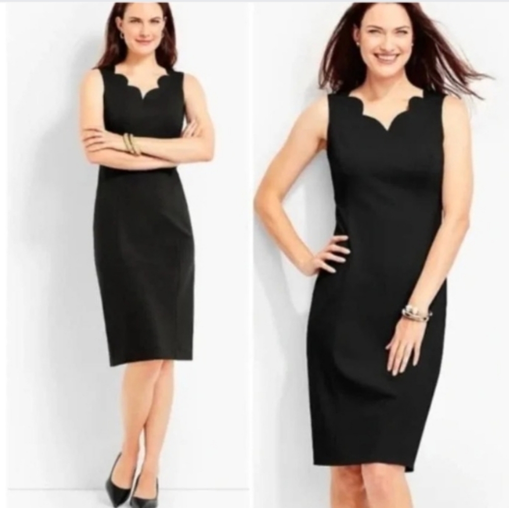 TALBOTS Size. 8P Scalloped V-Neck Classic Black Dress